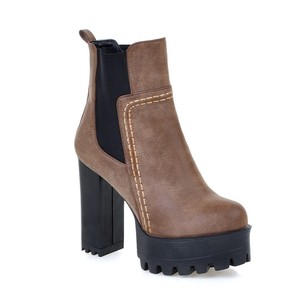 Botas Casuales Marrones Mate para Toda Temporada con Plataforma Antideslizante para Compras, Botas de Plataforma con Punta Redonda Marrón - Product Image 1