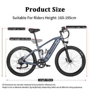 Bicicleta Eléctrica Angbow de Montaña y Ciudad con Suspensión Completa, Motor sin Escobillas de 1000W, Batería de Litio de 48V 20Ah, Modelo AW-SYR03 - Product Image 3