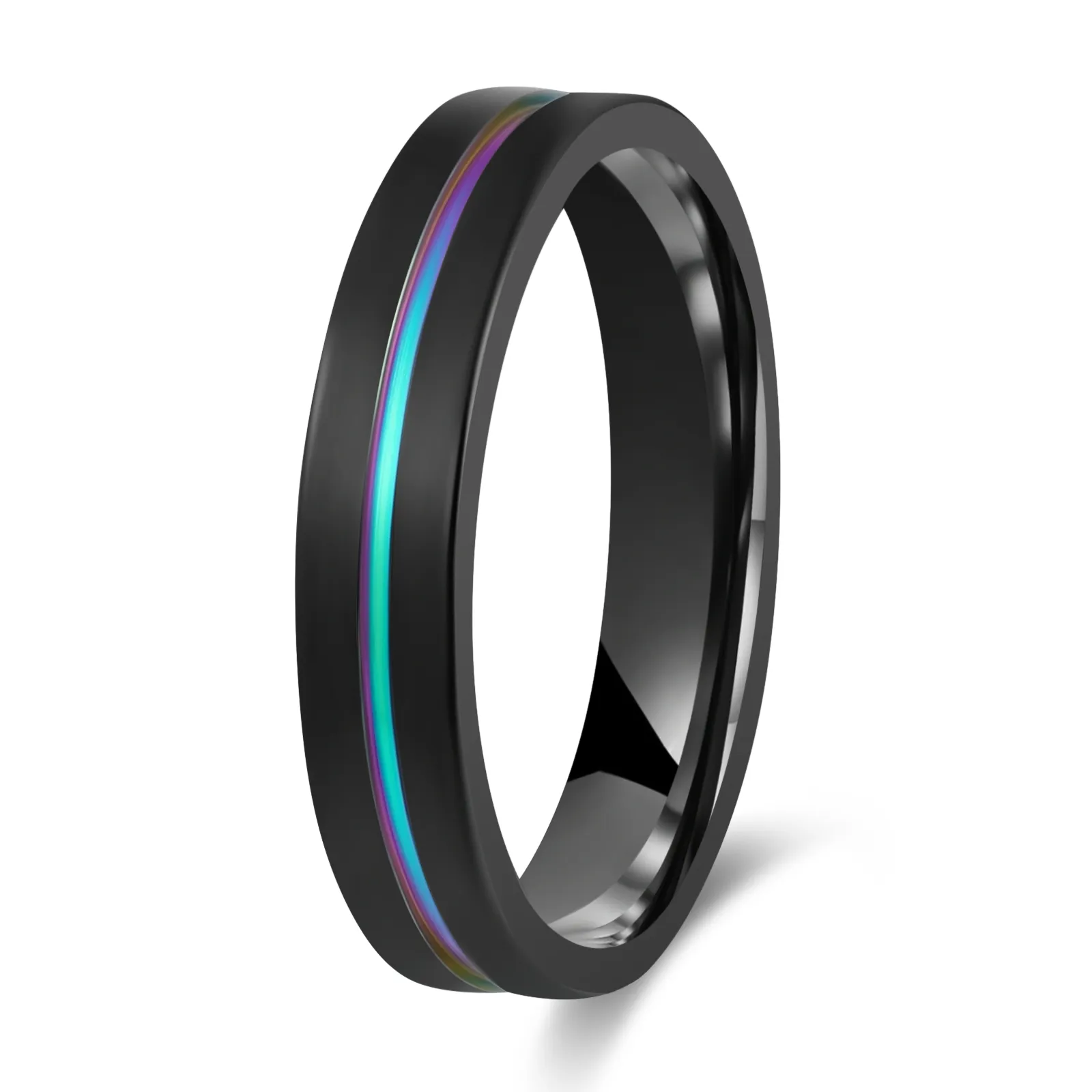 Poya 4/6Mm Zwart Vergulde Kleurrijke Lijn Groove Titanium Heren Ring