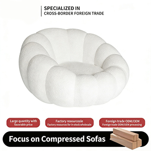 Divano Comprimibile Classico Design Zucca in Pelle PU, Ottomana Rotonda Monoblocco in Schiuma, Divano Letto Gonfiabile con Linee Morbide - Product Image 2