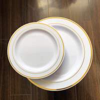 Assiettes rondes jetables en plastique PS avec bordure argentée et or rose de qualité alimentaire, assiettes à dîner commerciales pour restaurants et fêtes