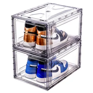 Mode Acryl Plastic Basketbal Sport Schoen Case Magnetische Drop Front Open Stapelbaar Sneaker Scherm Schoen Opbergdoos