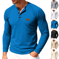 T-shirt décontracté pour homme en gros - Haut à manches longues style américain en maille gaufrée boutonné à manches raglan séchage rapide (Printemps & Automne)
