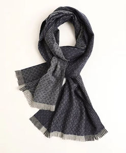 Geometric Pattern <b>Tweed</b> <b>Scarf</b> with Textured Contrast Fringe Vintage Style - Product Image 4