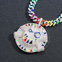 Collier pendentif visage de dessin animé Hip Hop, disque émaillé violet, design crâne, bijoux statement en zircon cubique