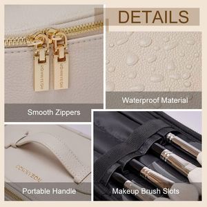 Bolsa de Cosméticos Portátil de Cuero PU Liso con Cierre, Material Impermeable, Asa de Transporte, Bolsa de Maquillaje Profesional, Venta al Por Mayor - Product Image 4