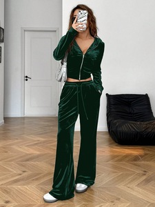 Venta al por Mayor Europa y América Nuevo Milenio Vintage Casual Conjunto de Cárdigan con Capucha de Terciopelo Sólido de Manga Larga y Corte Holgado para Mujer - Product Image 5