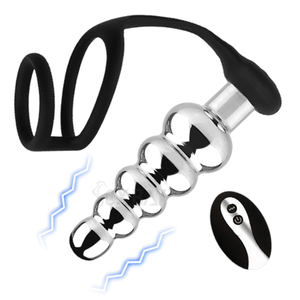 Sexbay USA größter Zehn-Frequenz-Vibrationsmetall-Fünf-Kopf-Silikon-Sicherungs ring Vibrierender Fernmetall-Anal stecker - Product Image 1