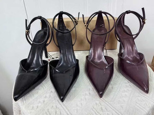 Sandales à talons hauts pour femmes en cuir verni noir à bout pointu et talon aiguille - Bout ouvert avec bride unique - Product Image 5