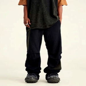 Men's <b>Black</b> Cotton Straight Acid Flat Sweatpants Elastic Waist Drawstring Casual <b>Pants</b> Side Pockets Quick Dry Breathable Autumn - Product Image 1
