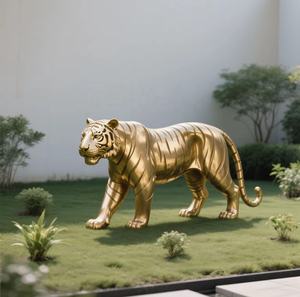 사용자 정의 야외 정원 장식 예술 현대 금속 동물 동상 실물 크기 황동 호랑이 조각 금도금 3D 새겨진 - Product Image 4