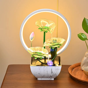 Fontaine d'eau moderne en verre, design circulaire avec rétroéclairage, pour décorations de table de salon de thé, petite fontaine électrique - Product Image 1