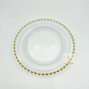 Luxe 8.5 pouces plaques de verre <span class=keywords><strong>Table</strong></span> décorative ronde en verre clair bord <span class=keywords><strong>doré</strong></span> pour la fête de mariage - Product Image 1