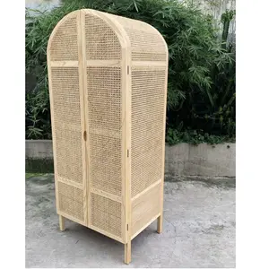 Armario Vintage simple de dos puertas, armario de madera maciza de ratán natural para dormitorio