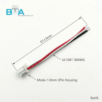 سلك توصيل مخصص مطلي بالقصدير 30AWG UL1061 بطول 61 مم وخطوة 1.0 مم و3 أسنان متوافق مع موليكس للوحات الدوائر المطبوعة وأجهزة الاستشعار القابلة للارتداء