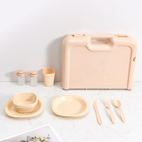 Ensemble de vaisselle de pique-nique portable moderne et minimaliste, table pliante en plastique et couverts, kit de cuisine pour le camping et les activités de plein air