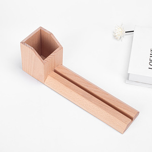 Portaplumas de escritorio para oficina, tarjetero, base de madera de haya, base de madera maciza integrada para tarjetas de calendario y bolígrafos - Product Image 3