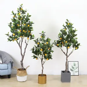 批发室内装饰矮人假柠檬水植物盆景迷你人造树散装小型人造柠檬树盆栽出售