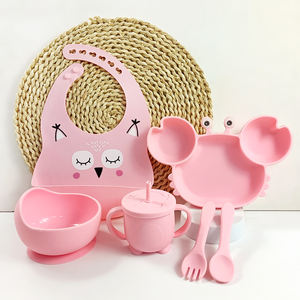 Plato de Alimentación para Bebés con Ventosa, Material de Grado Alimenticio, Plato Dividido con Diseño de Animales, Babero para Bebé - Product Image 1