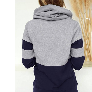 ขายร้อนแขนยาวสีทึบหลวมผู้หญิงสีบล็อก Drawstring เสื้อกันหนาวหมวก - Product Image 4