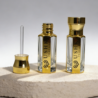 Flacon d'huile essentielle personnalisé avec logo, bouchon à vis octogonal doré, 3 ml, 6 ml, 12 ml, imprimé UV, en verre, pour parfum Attar, huile d'Oud, avec bouchon métallique