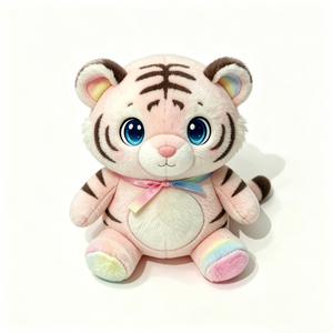 Peluche de Tigre Personalizado con Detalles de Arcoíris, Adorable Peluche de Tigre Rosa a Rayas con Lazo de Arcoíris, Peluche de Tigre Rosa - Product Image 5