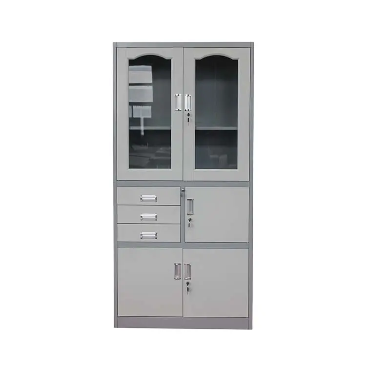 Модель, дизайн, белый стеклянный дверной замок шкафа/офисный стальной шкаф с 3 ящиками и 2 стеклянными дверями/шкафом