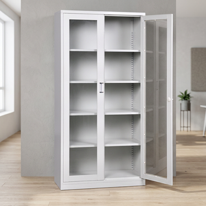 Metal Steel Full Glass Sliding Door Adjustable <b>Filing</b> <b>Cabinet</b> Key <b>Lock</b>-Durable Commercial Storage for Home Office Gym Warehouse - Product Image 4