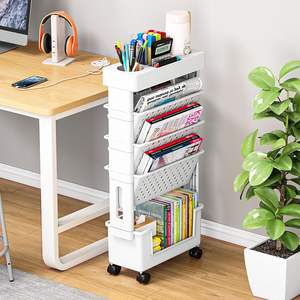 Organisateurs de bureau et accessoires Organisateur de fichiers de bureau en métal à 5 niveaux avec roues, étagère de rangement de magazines pour salle de classe - Product Image 5