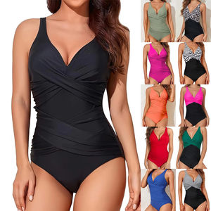 Maillot de bain une pièce taille haute pour femme, style rétro vintage, soutien-gorge sexy, design dos nu, froncé, push-up, rembourré, spandex/nylon, service OEM - Product Image 1