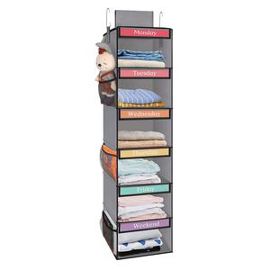 6-Shelf Weekly Hanging Closet Organizer for Kids with 6 Side Pockets Weekday Kids Clothes Organizers - Product Image 1