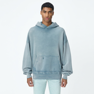 Sweat à capuche personnalisé délavé au soleil 400 gsm coton uni lourd lavage à l'acide sans corde en détresse surdimensionné sweats à capuche pour hommes - Product Image 1
