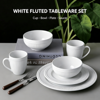 Service de vaisselle en porcelaine blanche cannelée avec bordure perlée en relief, durable, compatible micro-ondes et lave-vaisselle, assiettes et tasses pour la maison et la restauration