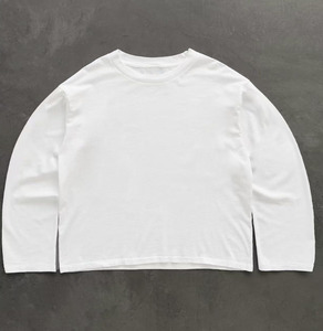 T-shirt Oversize en Coton 100% de Haute Qualité, Blanc Uni, Manches Longues, Col Rond, Tricoté, Décontracté, Unisexe, Personnalisable avec Logo, Livraison Rapide - Product Image 1