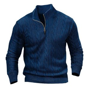 Commerce extérieur 2025 – Nouvelle collection automne-hiver – <span class=keywords><strong>Pull</strong></span> en maille torsadée pour <span class=keywords><strong>homme</strong></span>, <span class=keywords><strong>col</strong></span> semi-<span class=keywords><strong>montant</strong></span> zippé, respirant, lavable en machine, en polyester - Product Image 1