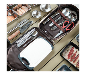 Vaisselle de pique-nique Portable en acier inoxydable ensemble de salle à manger avec sac à main 8 pièces Camping en plein air ustensiles de cuisine ensembles de couteaux de cuisine - Product Image 2