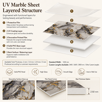 Panneau mural décoratif en PVC brillant MORLENX gris, blanc, or, agate, marbre UV pour l'intérieur des villas et des hôtels