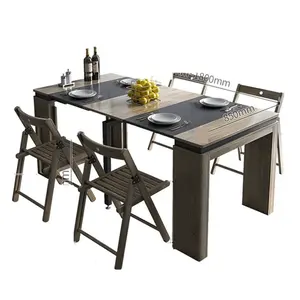 Modern retractable Metal leg wooden extension folding dining table with matching sideboard chairs