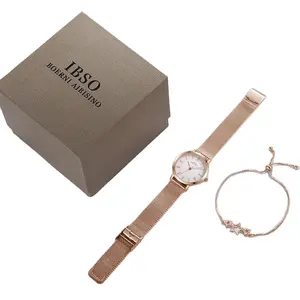 Ladies Watch Bracelet Set Womens Luxury Brand Diamond Rose Gold Quartz Wristwatches Set+Gift Box