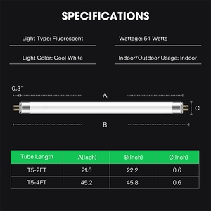 Tube lumineux <span class=keywords><strong>fluorescent</strong></span> <span class=keywords><strong>T5</strong></span> à spectre complet 3000k-6400k, 54w, IP65, en verre, <span class=keywords><strong>pour</strong></span> plantes d'intérieur - Product Image 2