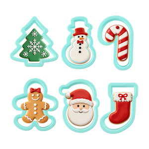 Ensemble de découpoirs <span class=keywords><strong>à</strong></span> biscuits <span class=keywords><strong>à</strong></span> pression manuelle Joyeux Noël avec des motifs de rennes, de cloches et de boîtes cadeaux pour la pâtisserie saisonnière - Product Image 5