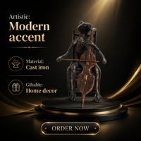 Figurine de Celliste en Fonte Peinte, Sculpture Métallique, Décoration Musicale pour la Maison, Objet d'Art de Collection, Accent Décoratif