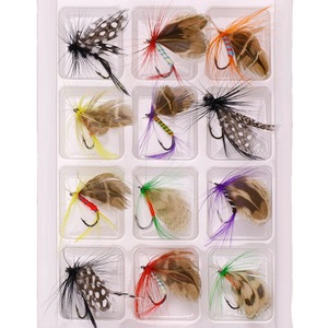 12 unidades/bolsa de moscas secas variadas para trucha y salmón, flotantes, de insecto, artificiales, de pluma, con anzuelo simple, para pesca. - Product Image 6
