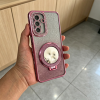 Coque de téléphone antichoc en TPU électroplaqué avec support arrière et miroir à paillettes pour femmes, compatible Samsung A17 A27 A37 A57 A16 A26 A36 A56 A15