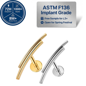 Anting-anting <span class=keywords><strong>titanium</strong></span> kelas implan JIAXIN ASTM F136 berlapis emas 18K dengan ulir dalam, untuk helix, tragus, bibir, pernikahan, dan aksesori tubuh. - Product Image 1