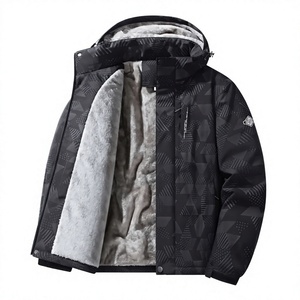 2025 Autumn Winter Fashion Men's Casual Canvas <b>Thin</b> Jacket Loose Plus Size Printed L-5XL Waterproof Fleece Zipper Closure PU - Product Image 2