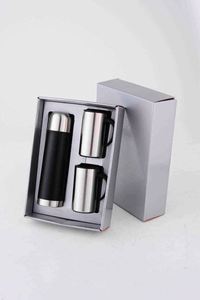 Stainless Steel Vacuum Flask <b>Set</b> with Two <b>Mugs</b> Double Wall Insulated Travel Drinkware Minimalist Design - Product Image 2