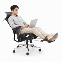 Chaise de bureau ergonomique avec appui-tête 4D, porte-manteau, repose-pieds coulissant entièrement en mesh et accoudoirs 4D en PU pour bureau à domicile