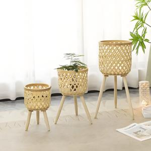 Allwetter Bambus gewebte Blumentopf Behälter Home Use <span class=keywords><strong>Wicker</strong></span> Planter <span class=keywords><strong>Basket</strong></span> mit Blumenmuster