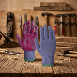 Gants de travail en tricot blanc personnalisés, paume antidérapante à pois bleus, gants de sécurité - Product Image 3